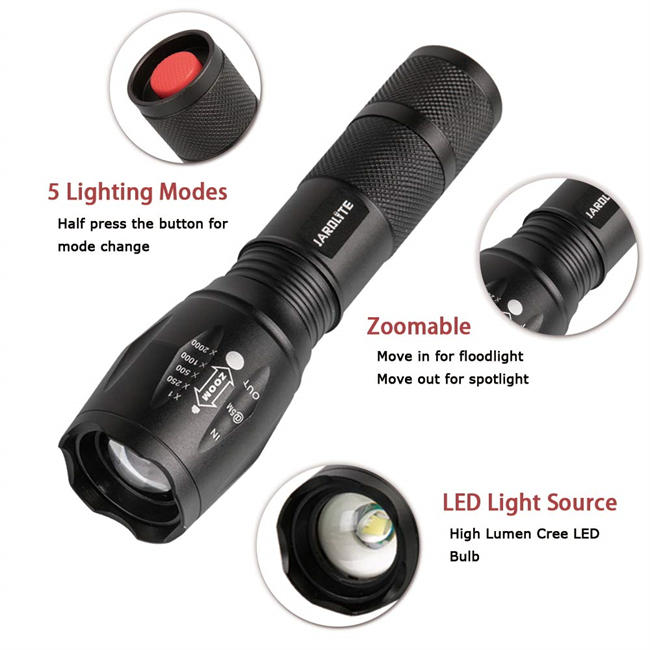 Emergency Handheld Flashlight, 4 Pack, Adjustable Focus, Water Resistant with 5 Modes, Best Tactical Torch for Hurricane, Camping, Dog Walking